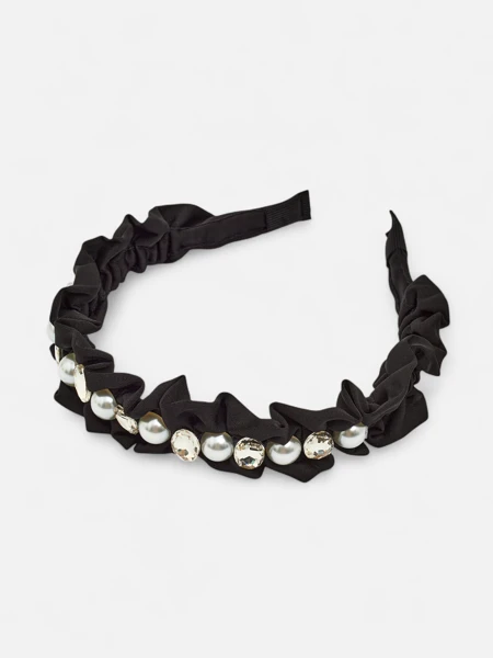 Royalfashion Opaska do włosów z marszczeniem i perełkaami