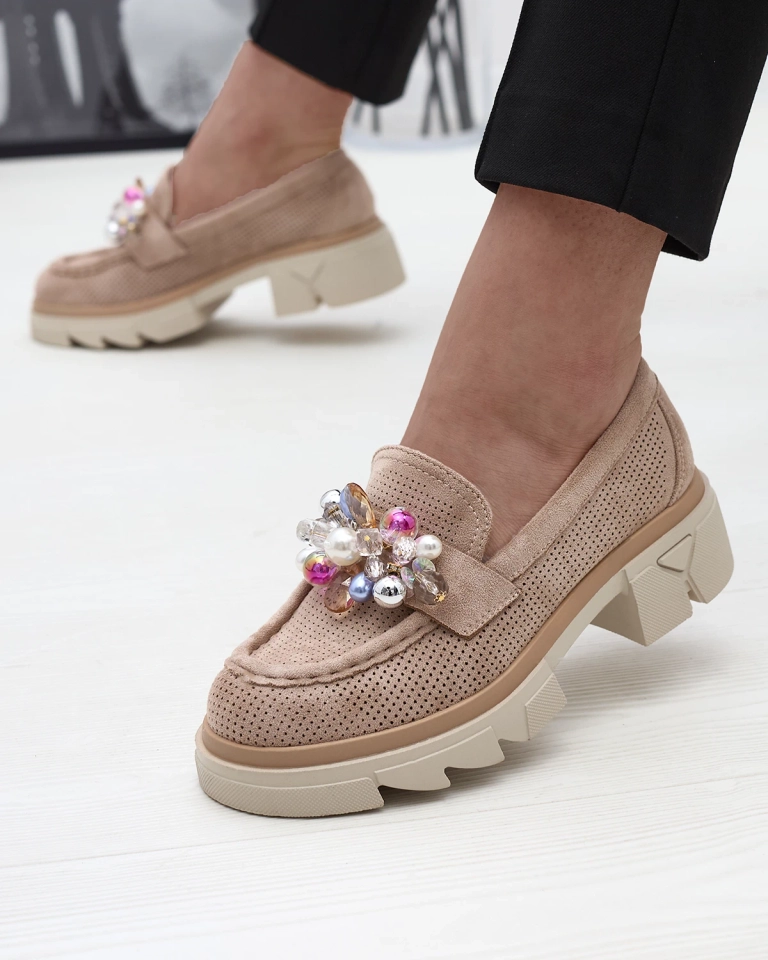 Sieviešu gaiši brūni ažūri mokasīni Peloga- Apavi