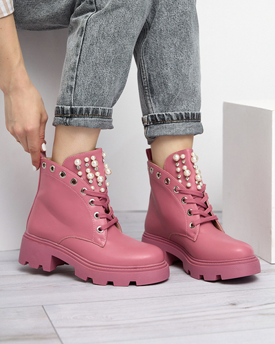Pink women's boots with pearls Orilco - Footwear