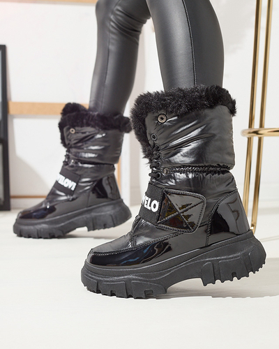 Women's snow boots on a flat sole in black Sapollo- Footwear