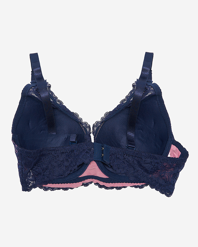 Pink women's bra with navy blue lace - Underwear
