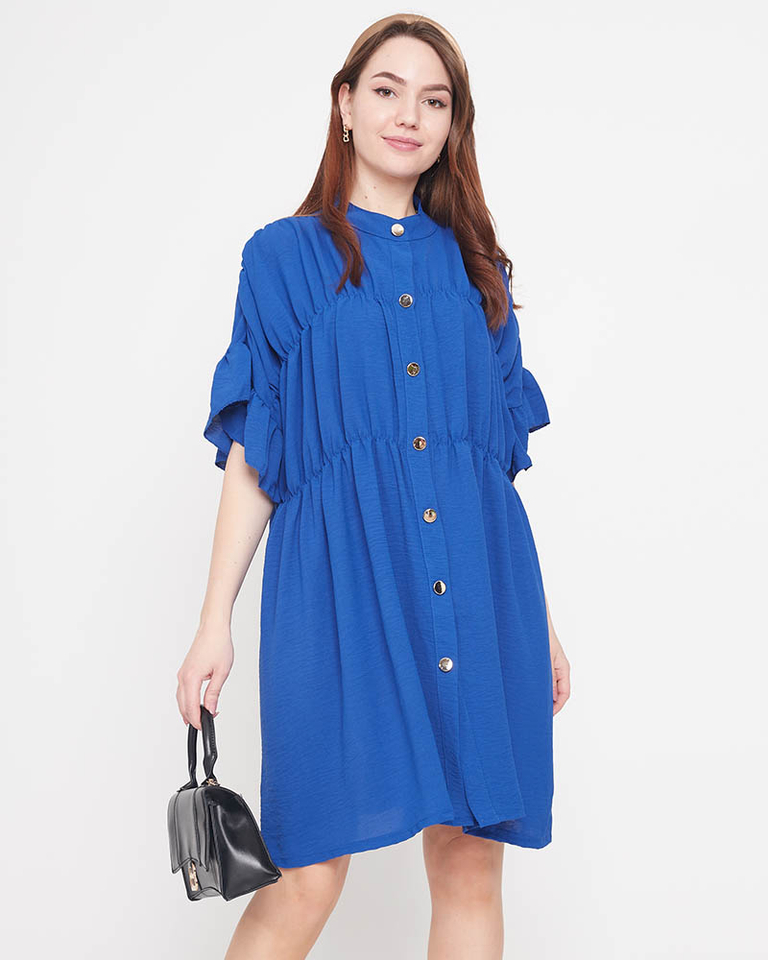 Women's navy blue knee-length dress - Clothing