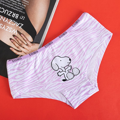Women's purple cotton patterned panties with a doggy print - Clothing