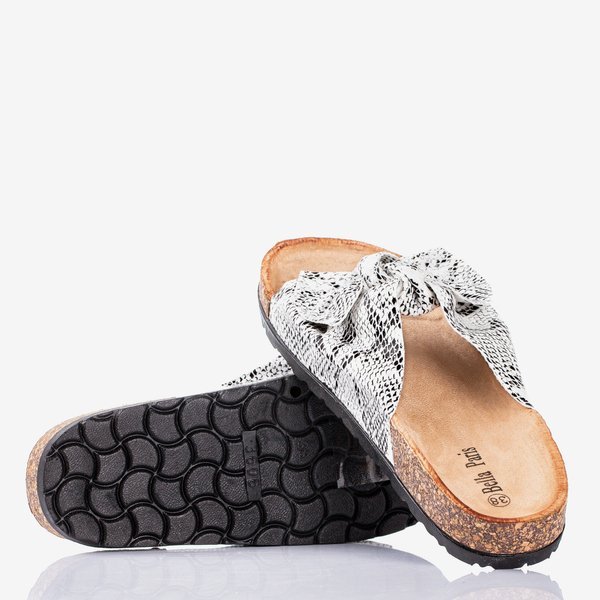 White women's slippers with bow a'la snake skin Sunshine - Footwear 1