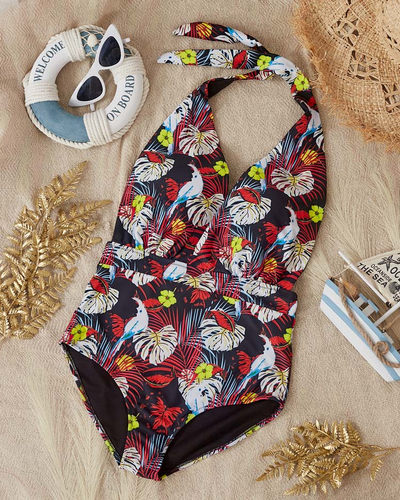 Слитный женский купальник с узором черно-желтого цвета - Одежда