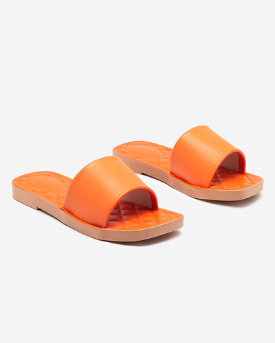 Orange eco-leather women's slippers with a quilted Parekis insert - Footwear