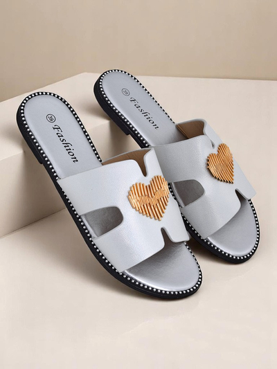 Royalfashion Damskie klapki na płaskiej podeszwie Heart Chic