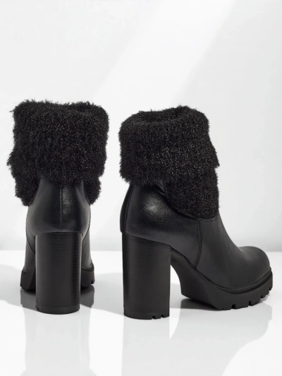 Women's eco-leather heeled ankle boots with Tirave knit