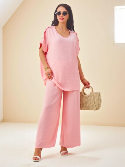 Royalfashion Women's cotton set with short sleeves and wide trousers
