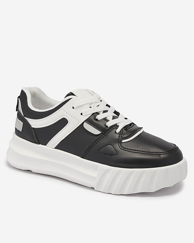 Eco-leather women's black casual sports shoes with white inserts Netiris - Footwear