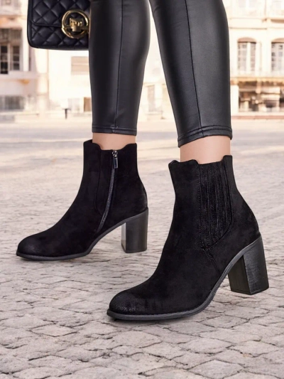 Royalfashion Eko-zamšādas sieviešu zābaki uz bloka papēža Cesios