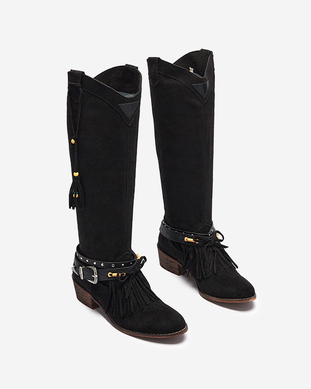 Black women's cowboy boots with Clarosai embellishments - Footwear