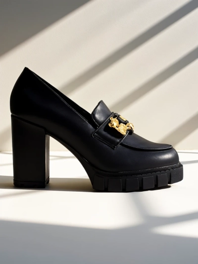 Women's Athens Heeled Sandals in Black Eco-Leather