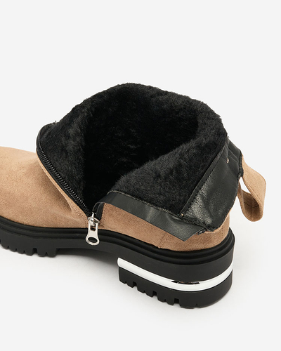 Royalfashion Brown eco-suede boots with strap and zippers Redmisala