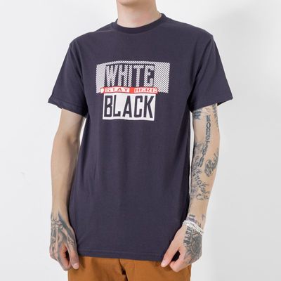 Men's navy blue cotton t-shirt with print - Clothing