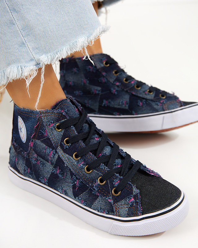 Navy blue women's fabric ankle sneakers Denario - Footwear