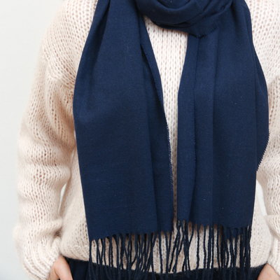 Classic navy blue women's narrow single-color scarf - Accessories