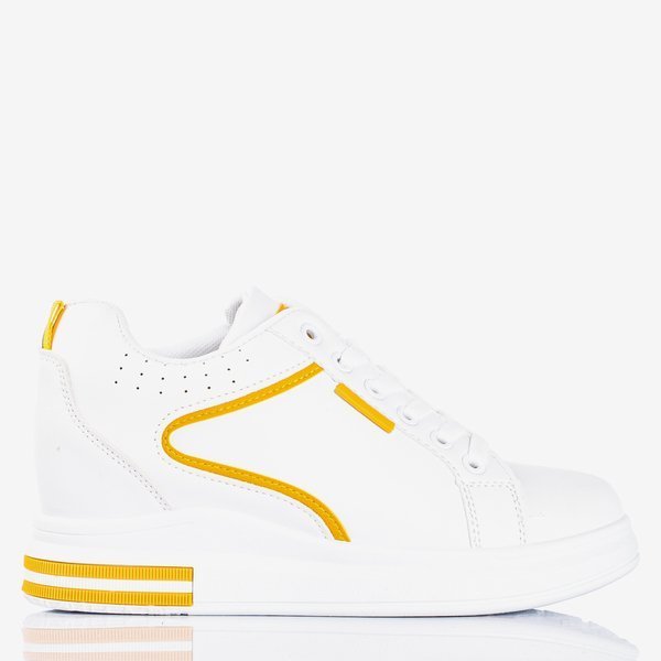 White and yellow women's sneakers with an indoor wedge heel Marcja - Footwear