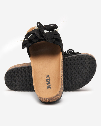 OUTLET Black women's slippers with fabric flowers Serine - Footwear