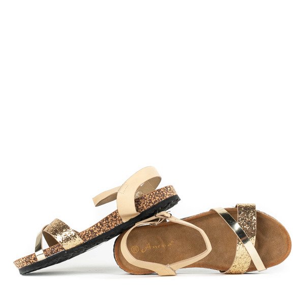 Beige and gold sandals with a glitter strap Nincoa - Footwear