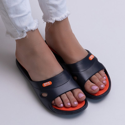 Black women's rubber slippers with an orange Briliana insert - Footwear