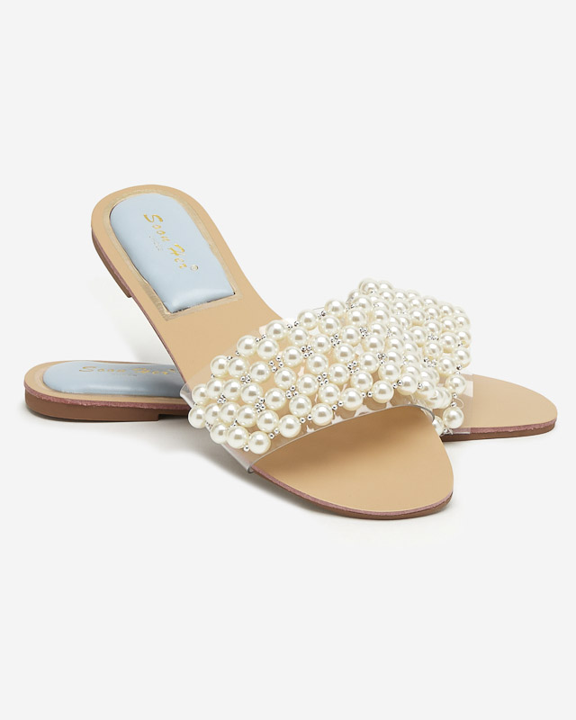 OUTLET Women's slippers with pearls and blue Faldei insert - Footwear