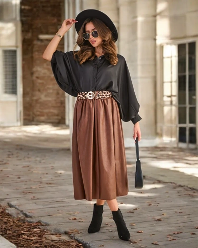Royalfashion Women's eco leather midi skirt