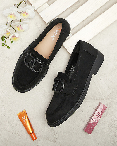 Melni sieviešu mokasīni ar ornamentu Fogras- Footwear