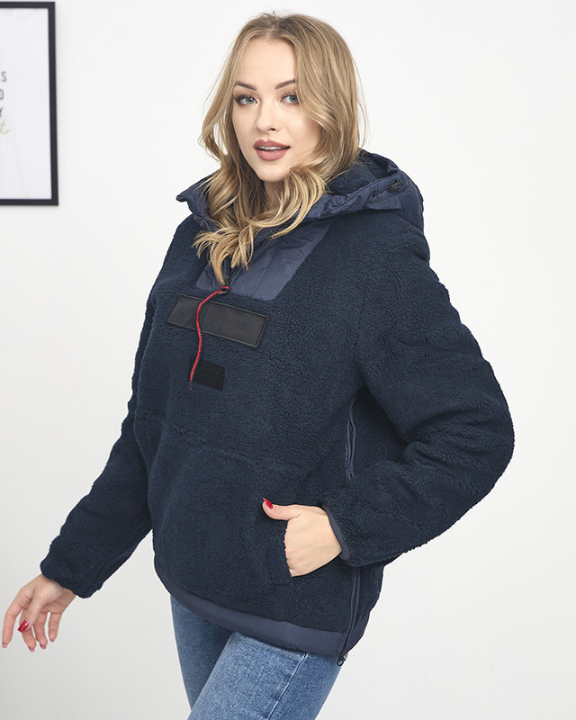 Sieviešu tumši zila jaka ar kabatas kabatu - Apģērbs