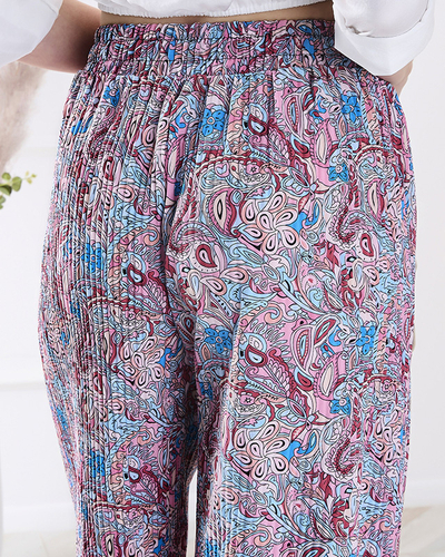 Patterned wide-leg pants for women in blue- Clothing