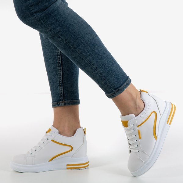 White and yellow women's sneakers with an indoor wedge heel Marcja - Footwear