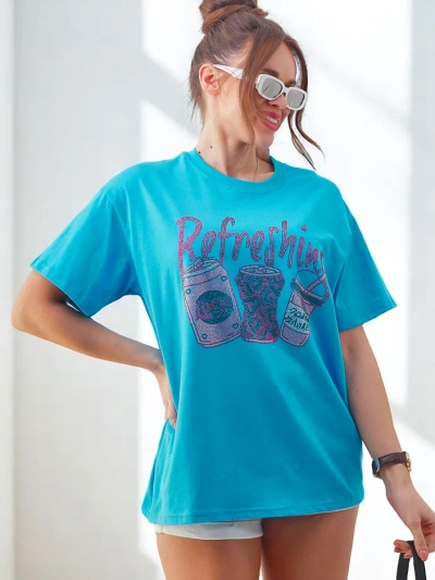 Royalfashion Women's Cotton T-Shirt with Rhinestone Print