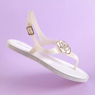 OUTLET Women's white sandals a'la flip-flops with a Porto flower - Footwear