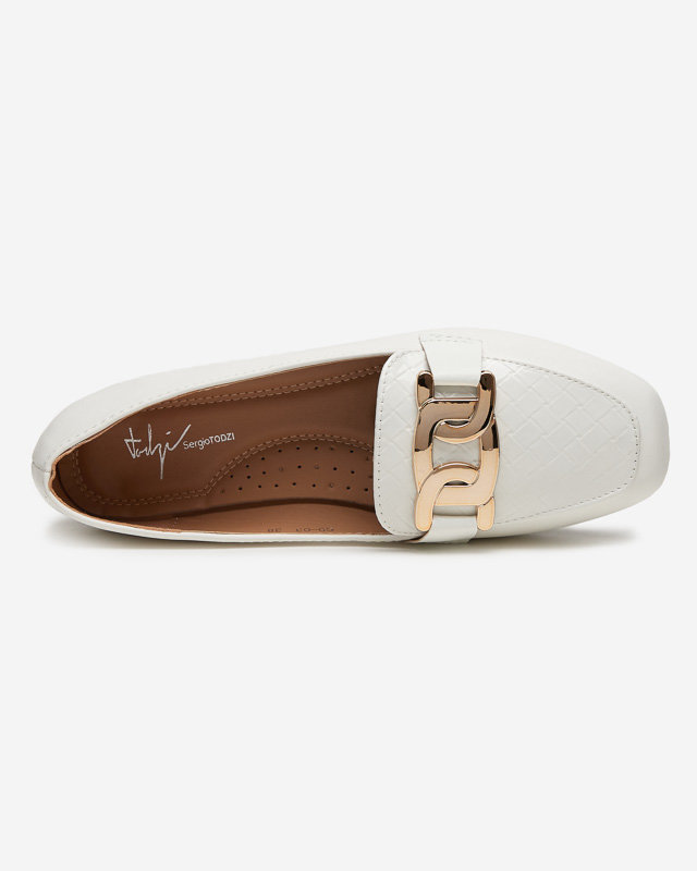 Women's white moccasins with a decorated square toe Torisa - Footwear