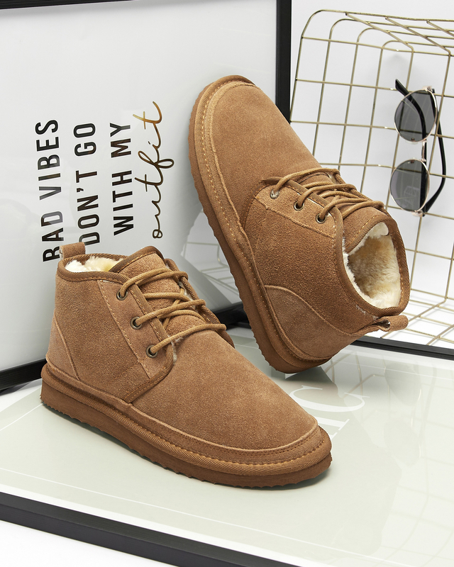 Light brown tied women's snow boots with fur Miusho - Footwear