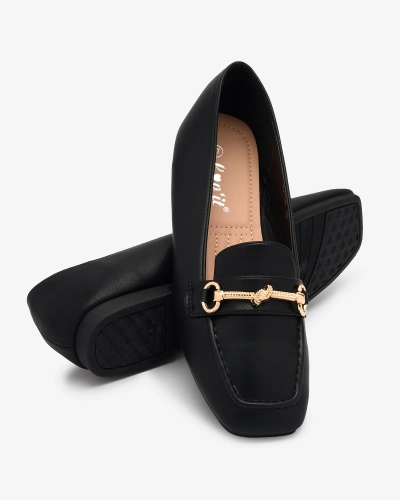Royalfashion Черные женские мокасины с золотым украшением Olerika
