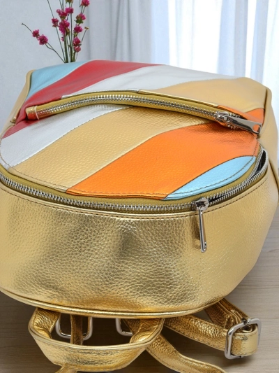 Royalfashion Women's backpack made of eco-leather with Metallic Stripes