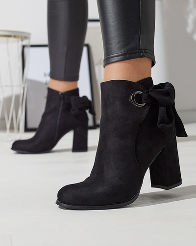 Женские сапоги из эко-замши с бантом черного цвета Agarol- Footwear