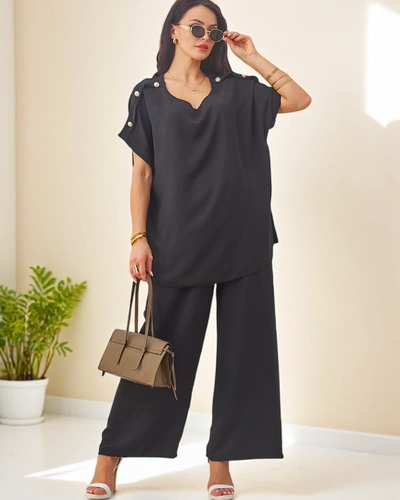 Royalfashion Women's cotton set with short sleeves and wide pants