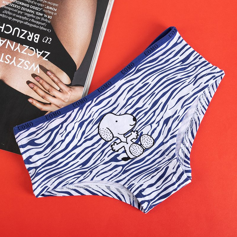 Women's navy blue patterned cotton panties with a doggy print - Clothing