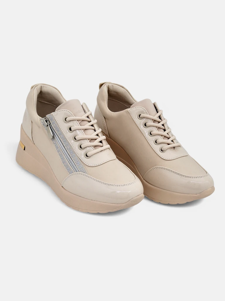 HeraBea women's wedge sneakers, beige, made of eco-leather, 6.5 cm with a zipper