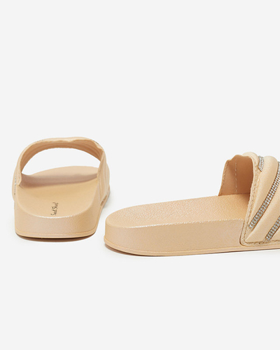 OUTLET Beige women's slippers with cubic zirconia Erikis - Footwear