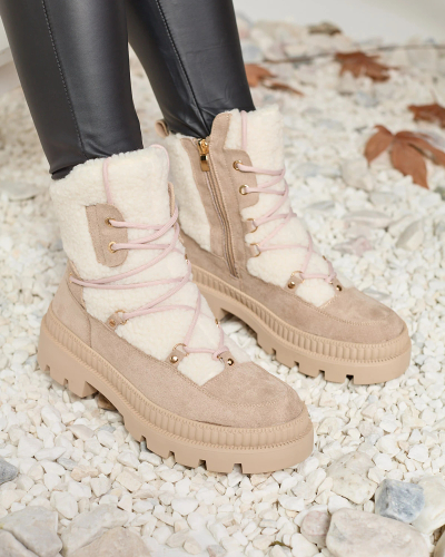 Royalfashion Светло-коричневые женские сапоги-трапперы с овчиной Getatsa