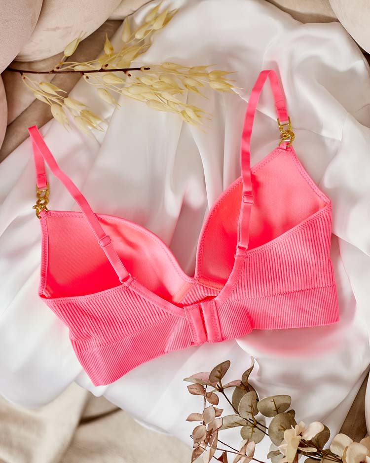 Royalfashion Women's ribbed bra with decorative straps