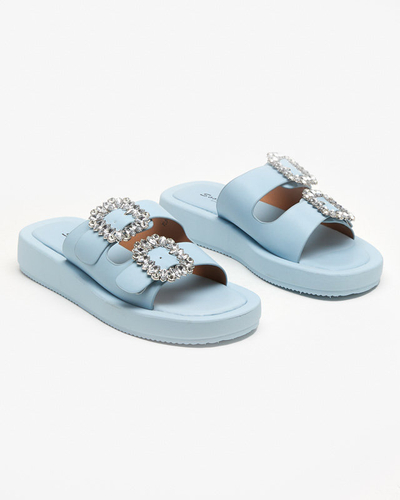 OUTLET Blue women's flip-flops with crystals Azazel - Footwear