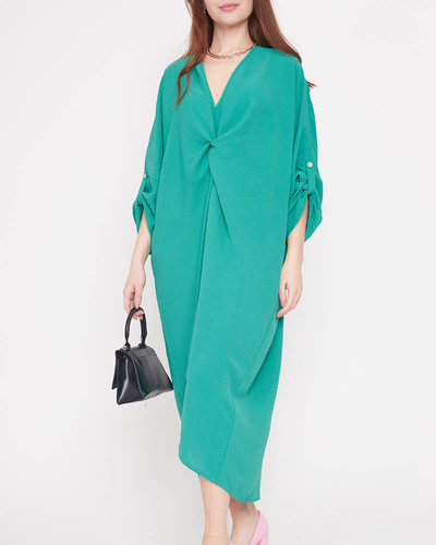Green women's oversize dress with ruffles - Clothing