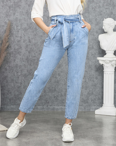 Women's blue mom jeans paperbag high-waisted - Clothing