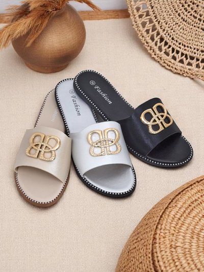 Royalfashion Damskie klapki na płaskiej podeszwie Aura Gold