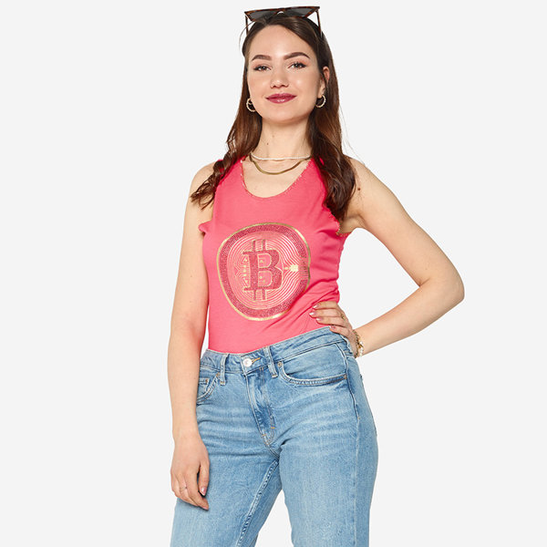 Women's top with gold print in neon pink - Clothing