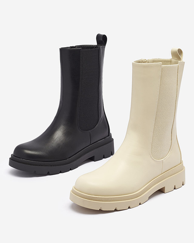 Бежевые женские высокие сапоги на плоском каблуке Vedesa - Одежда